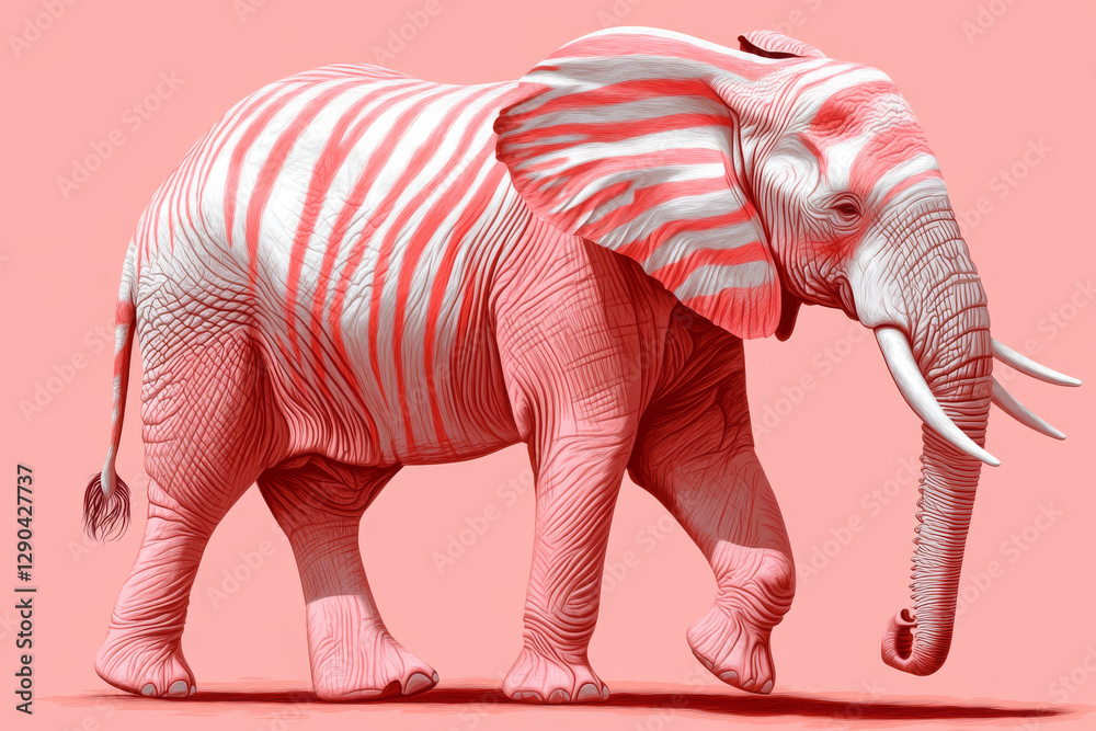 pink striped elephant walking gracefully in vibrant setting