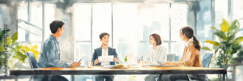 オフィスで会議をするビジネスパーソン（イラスト）