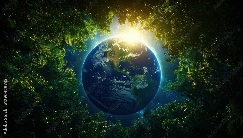 Luminescent earth orb surrounded by radiant energy nature digital artwork enchanted forest close-up view environmental harmony Luminescent earth orb surrounded by radiant energy nature digital artwork enchanted forest close-up view environmental harmony