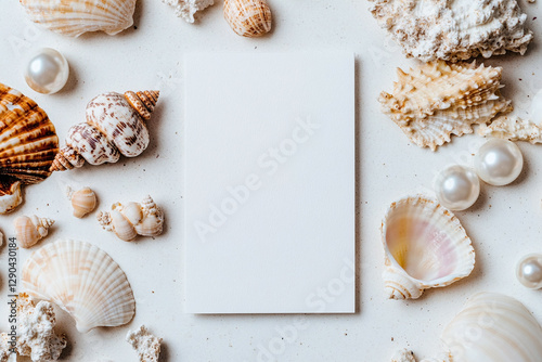 Blank Invitation card mockup on a costal beach for Mermaid party.