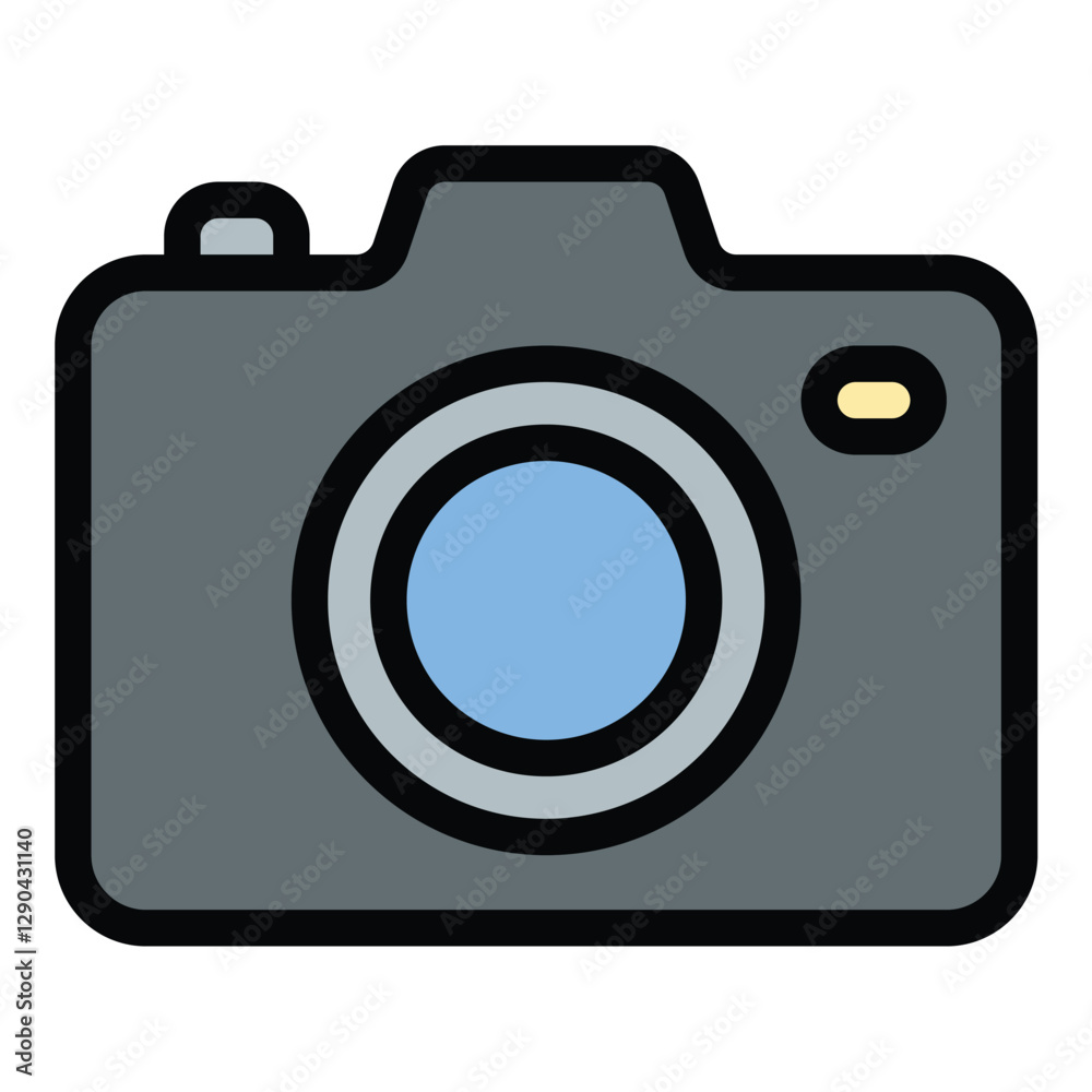 Photo Camera Icon Photography and Memories in Flat Line Color Style. Photo Camera Icon Photography and Memories in Flat Line Color Style.