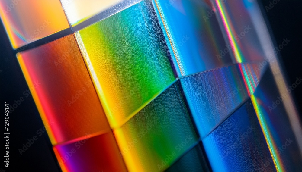 Fototapeta premium A macro shot of a prism refracting light, splitting it into vivid rainbow hues. The sharp details and vibrant colors highlight the beauty of optics and light dispersion.