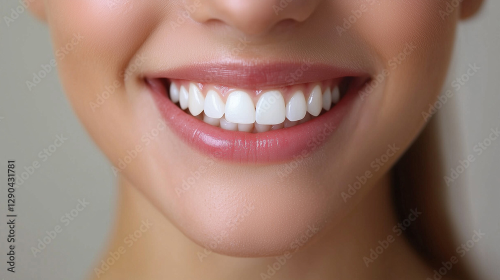 Naklejka premium Dental, smile and teeth of woman with hygiene, grooming and wellness morning routine for oral care. Happy, dentistry and female person with mouth treatment for fresh breath