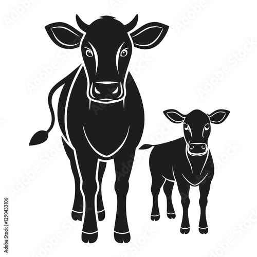 Farm Scene Cow and Calf Silhouette