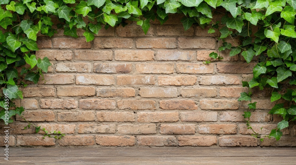 Brick Wall with Ivy, Natural Background, Suitable for Product Presentation Brick Wall with Ivy, Natural Background, Suitable for Product Presentation