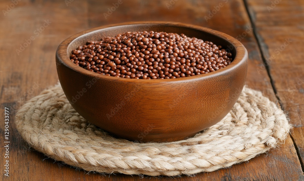 Teff grain in a bowl on a wooden table, healthy food concept Teff grain in a bowl on a wooden table, healthy food concept