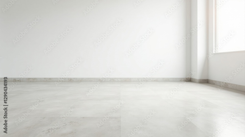 Empty Room with Light Grey Floor and White Walls Ready for Interior Design