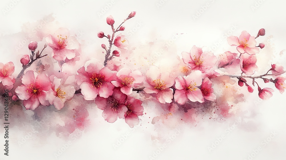 A watercolor illustration of cherry blossom branches in soft pink tones. A watercolor illustration of cherry blossom branches in soft pink tones.