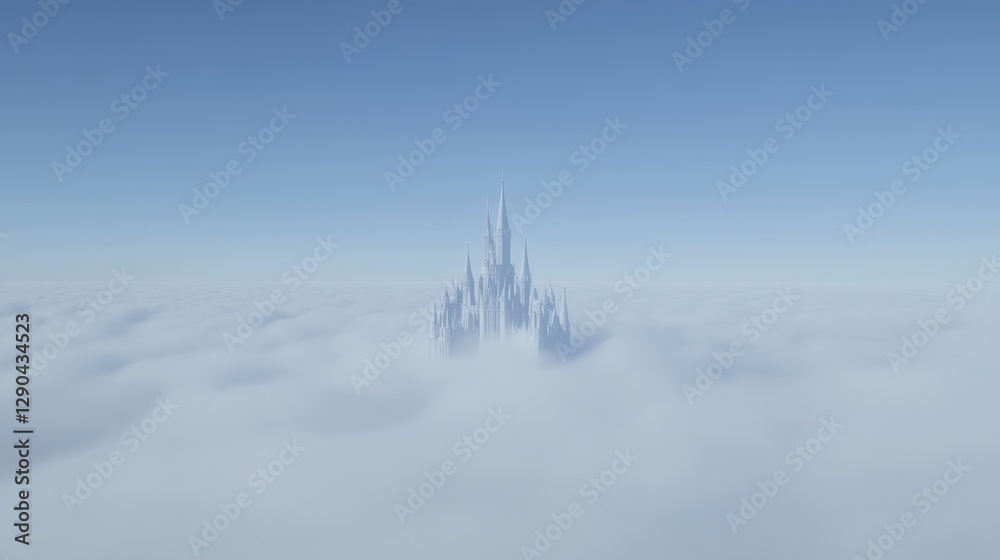 A fantasy castle floating above the clouds