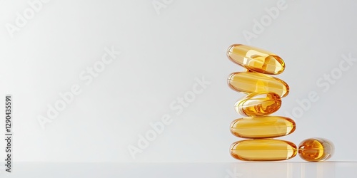 Obraz na płótnie Stack of orange omega 3 capsules positioned vertically on a light gray background with ample white copy space on the left side for text integration w salonie