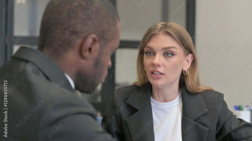 Close up of Angry Businesswoman Talking with Teammate in Office Close up of Angry Businesswoman Talking with Teammate in Office