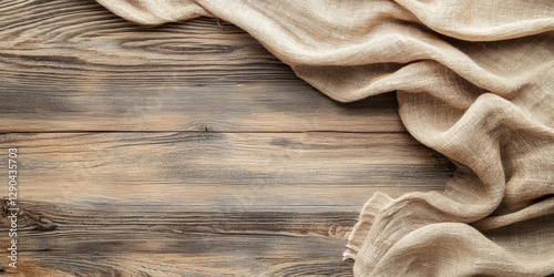 Wallpaper Mural Linen tablecloth draped softly over rustic wooden table showcasing warm beige tones and natural grain textures in top left positioning Torontodigital.ca