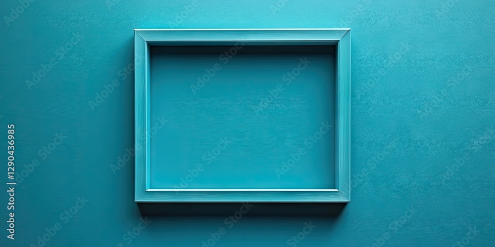 Fototapeta premium Rectangular teal frame on a smooth turquoise background providing ample blank space for text or images centered within the frame