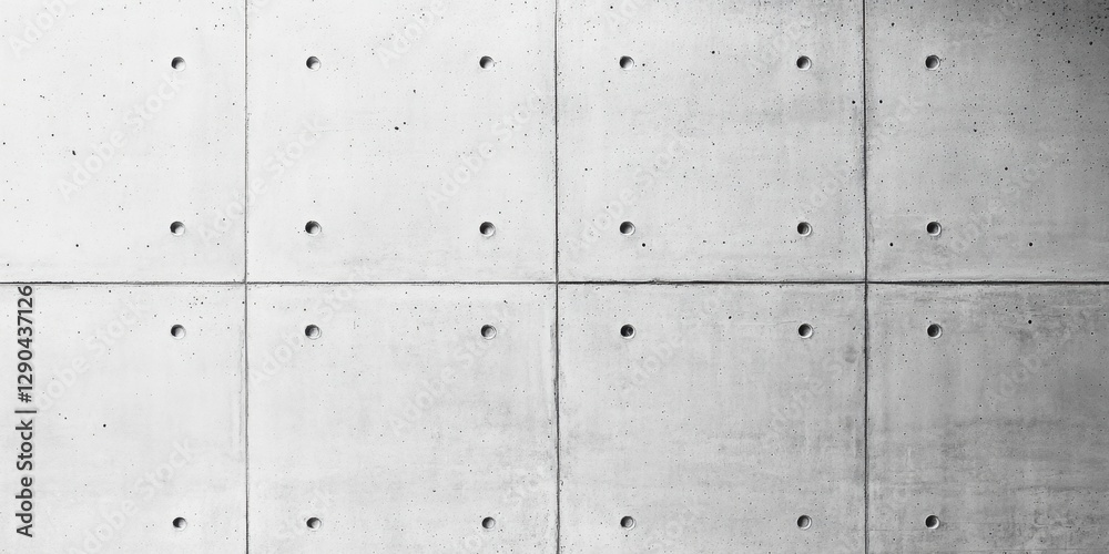 Gray concrete wall texture featuring large, evenly spaced holes in a grid pattern, ideal for background use with a modern aesthetic. Gray concrete wall texture featuring large, evenly spaced holes in a grid pattern, ideal for background use with a modern aesthetic.