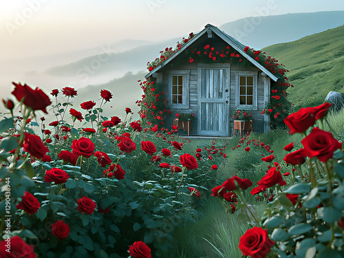 Rose house in the mountains