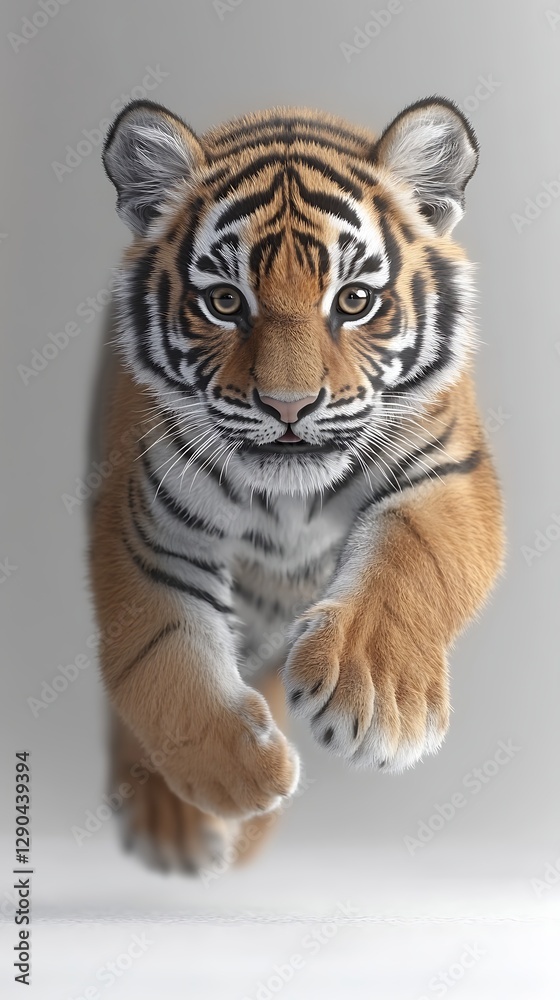 Obraz premium Adorable Tiger Cub Running Studio Shot
