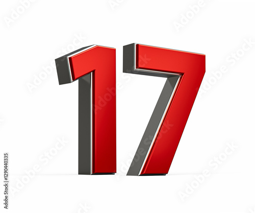 Free Download Bold Vibrant Red Number Seventeen Number 17 With Sleek Metallic White Background 3D Illustration - GFXLoad