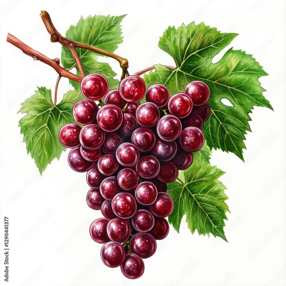 Obraz premium Red Grapes on Vine, Detailed Illustration