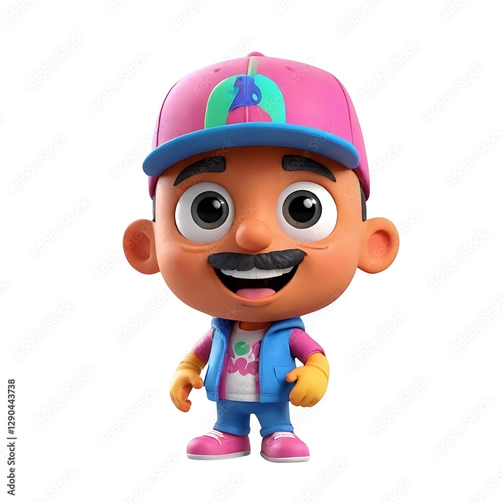 Cartoon character with a pink hat and a blue shirt, 3d cover, 3d rendere, vector, 3d Cartoon character with a pink hat and a blue shirt, 3d cover, 3d rendere, vector, 3d