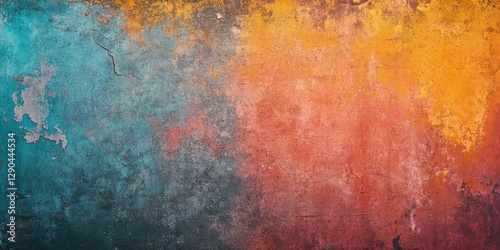 Wallpaper Mural Colorful abstract textured wall with a gradient of turquoise, burnt orange, and deep red, showcasing worn textures and rich color contrasts. Torontodigital.ca