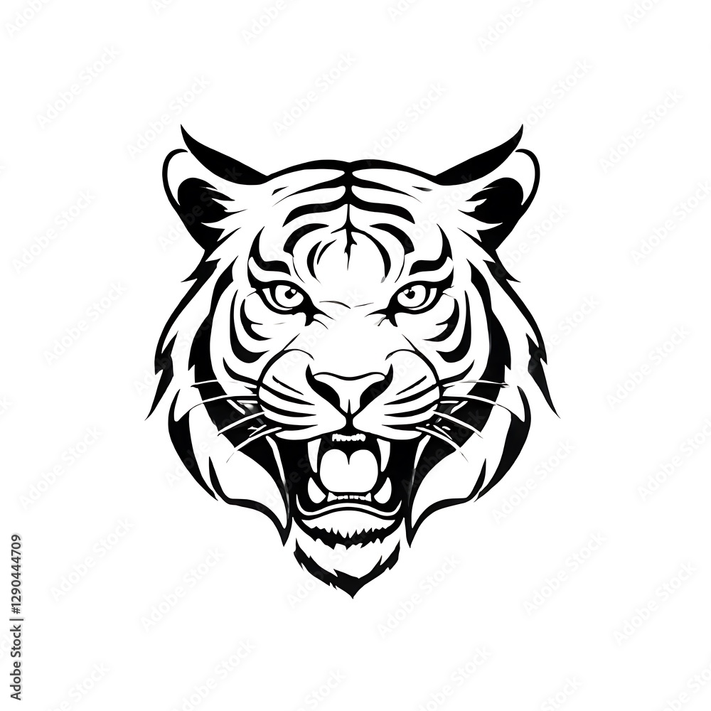 Obraz premium Tiger with its mouth open and teeth bared. Coloring. Vector. Illustration. Sketch