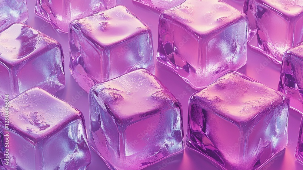 Close-up of a frozen ice cube with intricate details, water droplets forming on the surface, evoking a refreshing sensation, book illustration style