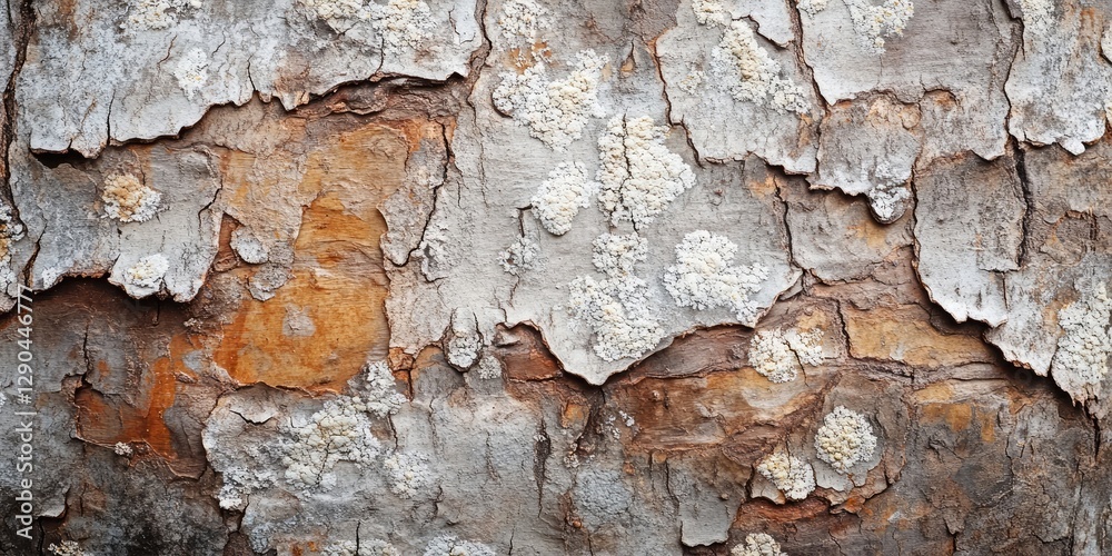 Textured bark with peeling layers in shades of brown, gray, and orange, showcasing natural patterns and lichen growth for a rustic aesthetic. Textured bark with peeling layers in shades of brown, gray, and orange, showcasing natural patterns and lichen growth for a rustic aesthetic.