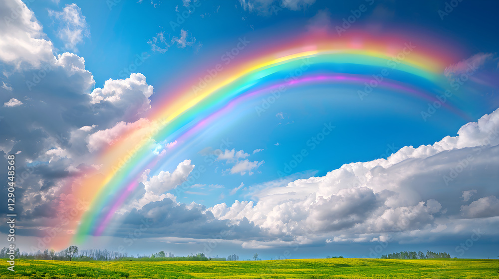 Obraz premium Enchanting Rainbow Arches Over Serene Meadow Capturing Nature's Spectacular Display of Colors and Light