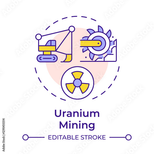 Uranium mining multi color concept icon. Extracting ore from earth to serve raw material. Nuclear fuel cycle. Round shape line illustration. Abstract idea. Graphic design. Easy to use in booklet