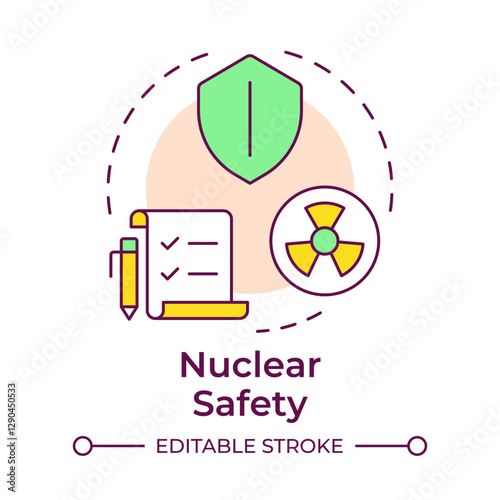 Nuclear safety multi color concept icon. Prevent accidents and manage risks. Protection from radiation. Round shape line illustration. Abstract idea. Graphic design. Easy to use in article