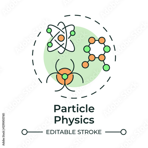 Particle physics multi color concept icon. Researching quarks, leptons and bosons. Nuclear science branch. Round shape line illustration. Abstract idea. Graphic design. Easy to use in booklet