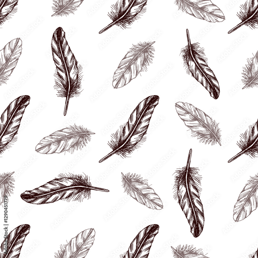 Hand drawn seamless pattern with feathers Hand drawn seamless pattern with feathers