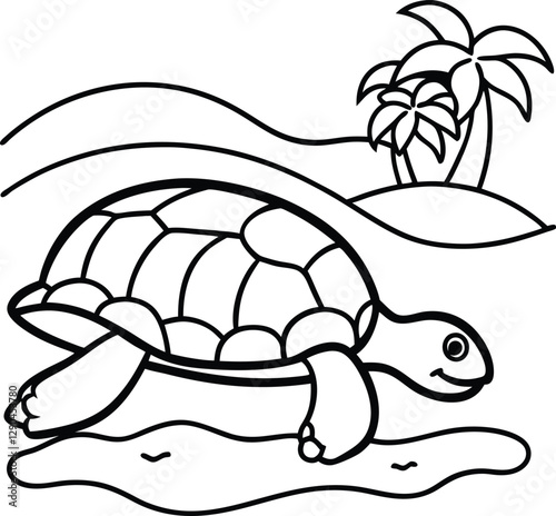 Slow and Steady A Peaceful Turtle on a Sandy Beach
