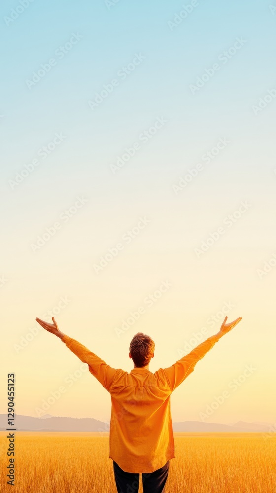 Golden Hour Serenity Meditative Figure in Open Field with Vibrant Sky - Nature-Inspired Wellness Imagery for Holistic Health Campaigns and Mindful Living Promotion Golden Hour Serenity Meditative Figure in Open Field with Vibrant Sky - Nature-Inspired Wellness Imagery for Holistic Health Campaigns and Mindful Living Promotion