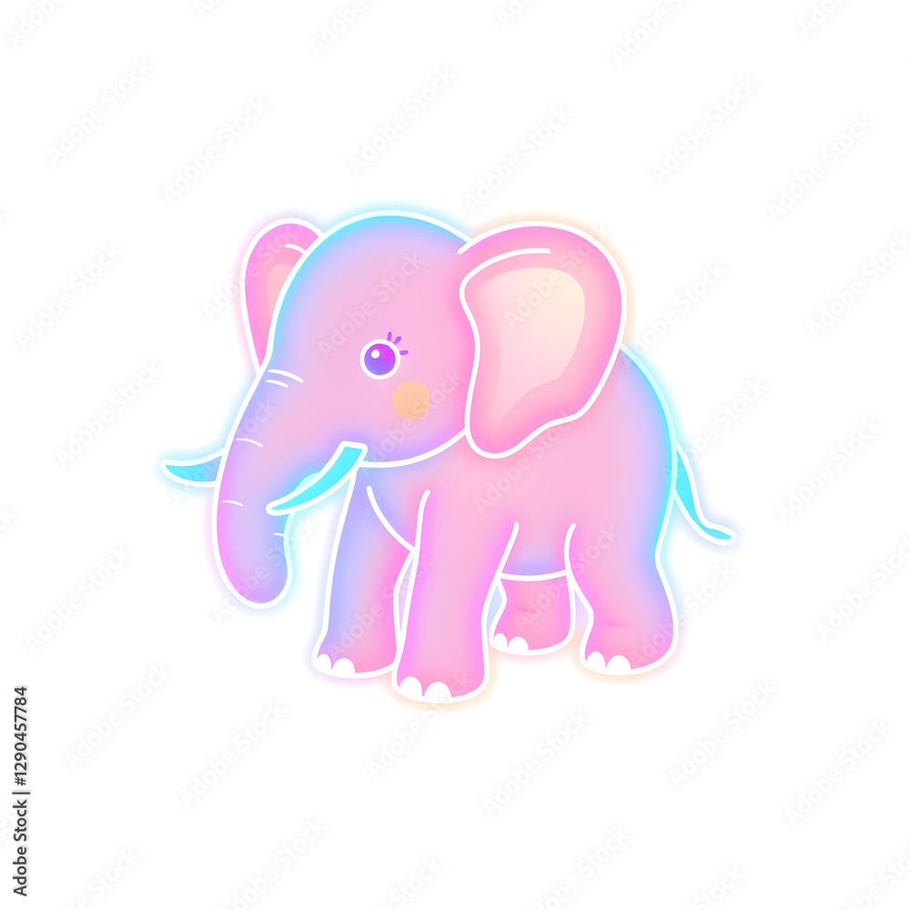 Fototapeta premium Baby elephant holographic 3D icon. neon symbol vector illustration isolated on white background. Generative AI