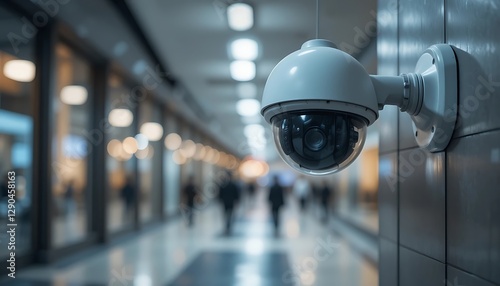 Surveillance Camera Mounted in Busy Corridor