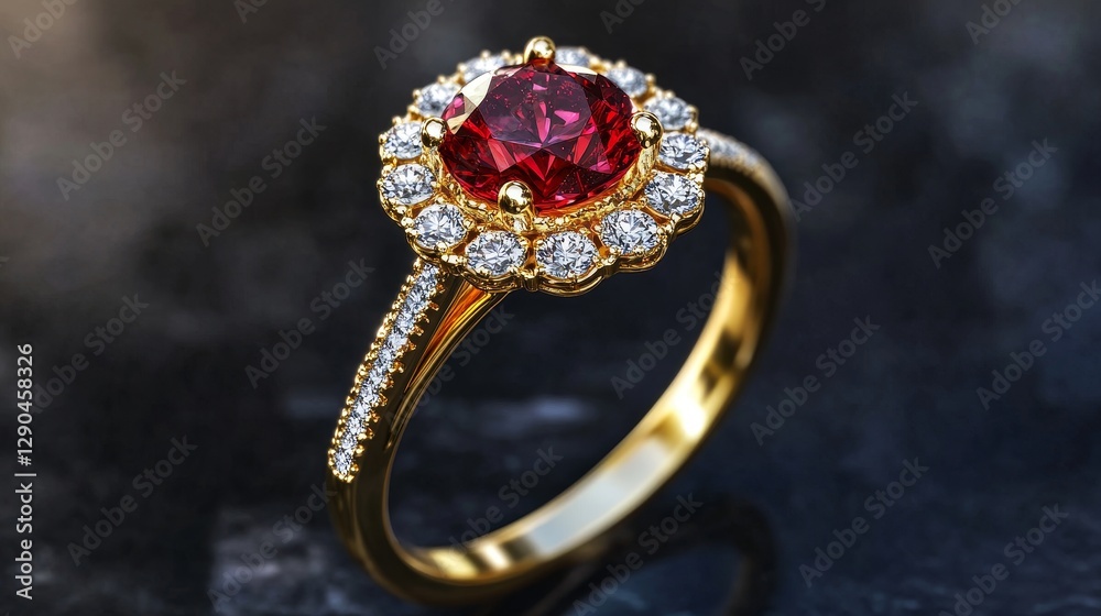 Exquisite Gold Ring with Ruby and Diamond Accents Exquisite Gold Ring with Ruby and Diamond Accents