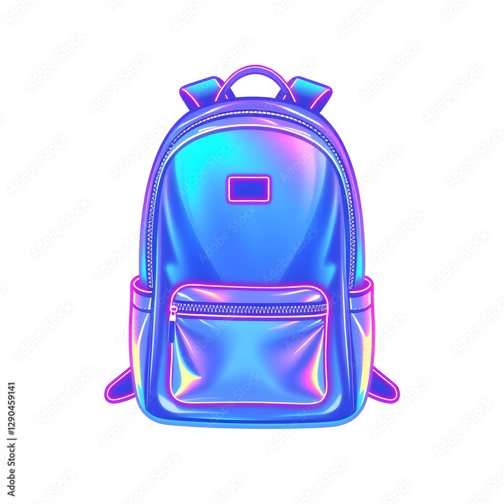 Fototapeta premium Backpack holographic 3D icon. neon symbol vector illustration isolated on white background. Generative AI
