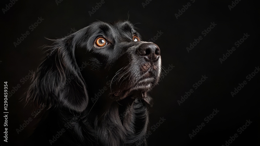 Intriguing Black Dog Portrait in Deep Shadows Intriguing Black Dog Portrait in Deep Shadows