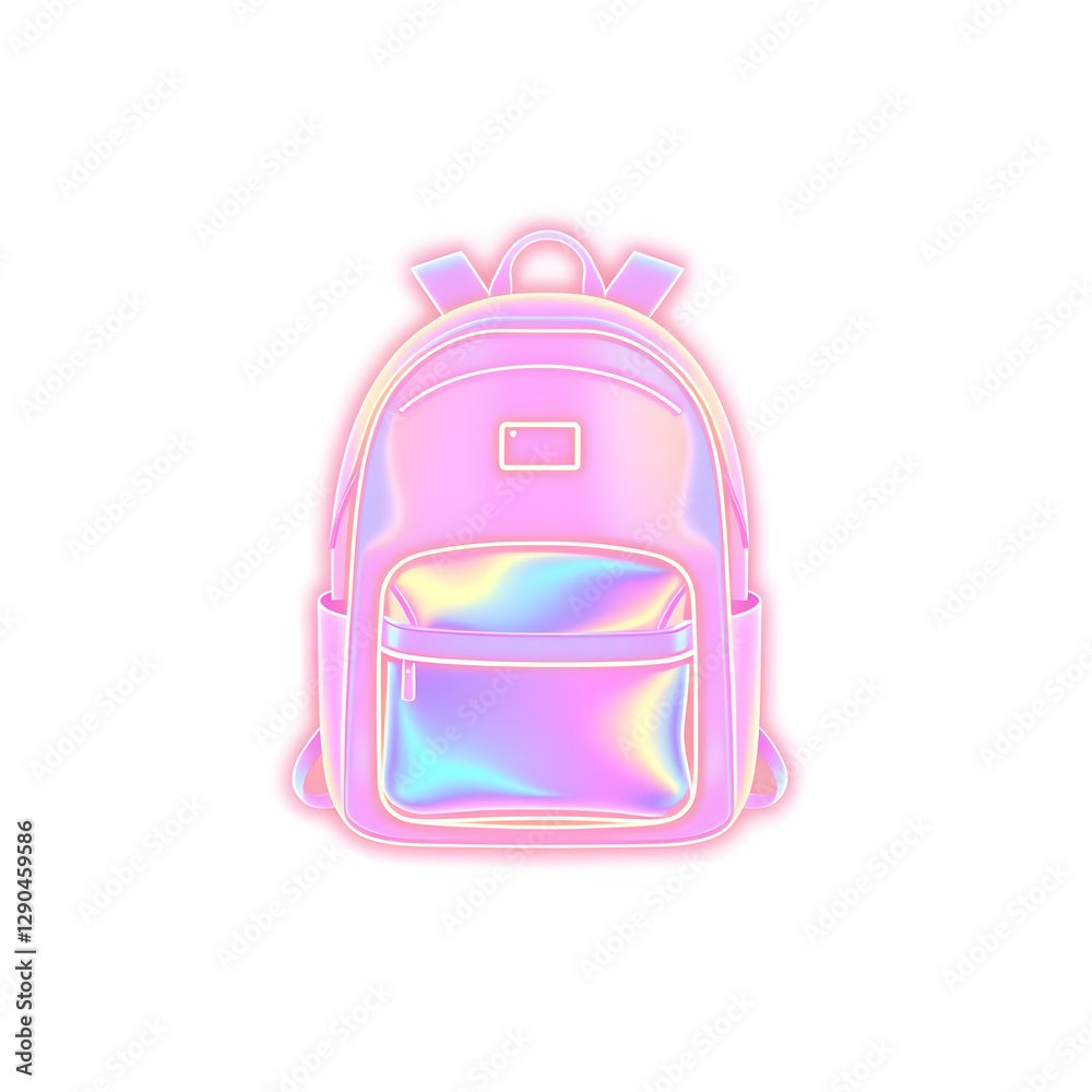 Fototapeta premium Backpack holographic 3D icon. neon symbol vector illustration isolated on white background. Generative AI