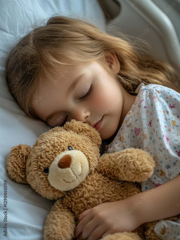 Little girl sleeping peacefully with her teddy bear Little girl sleeping peacefully with her teddy bear