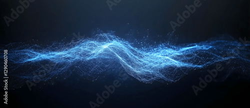 Wave form particle , waves , digital background , Abstract background with a blue, glowing wave of digital connections and data flow in space on a dark blue background. Big Data technology concept, AI