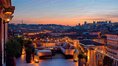 Rooftop Lounge Evening View of City