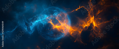 Global With Fire, Earth Falling Galaxy, Universal Space Background, Copy Space , Earth , fire with earth , Burning earth on fire caused of Global Warming effect , background.