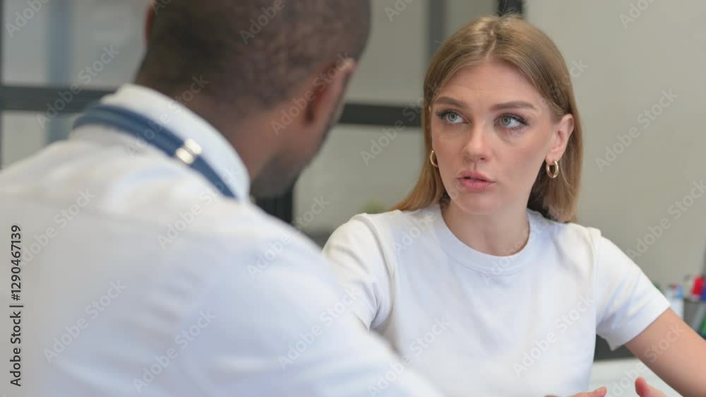 Close up of Woman Talking with African Male Doctor Close up of Woman Talking with African Male Doctor