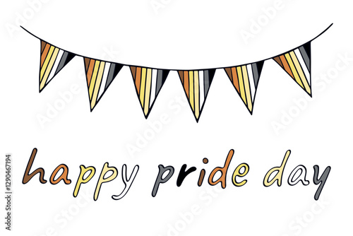 Colorful garland Bear brotherhood pride flag Happy pride day LGBTQIA community Pride Month Vector hand drawn doodle for posters, stickers, logo, cards