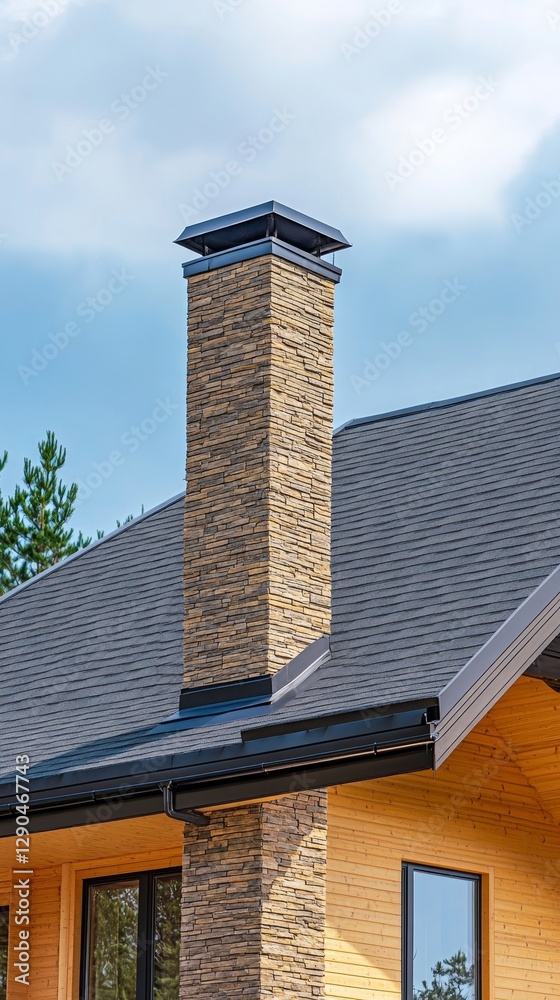 Stunning Modern House Exterior with Stone Chimney Stunning Modern House Exterior with Stone Chimney
