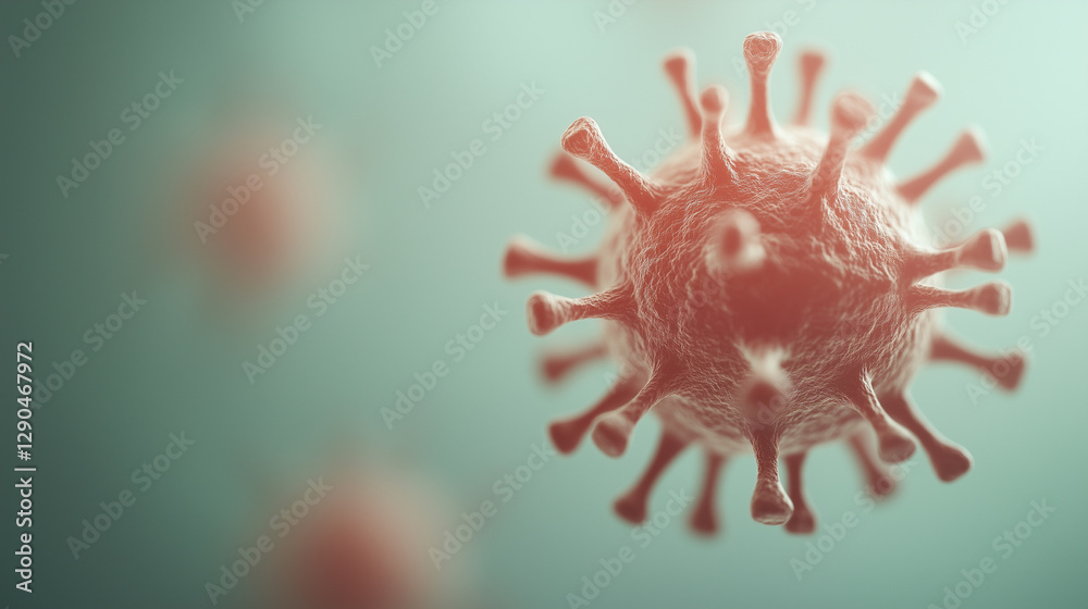 Virus structure in detail showing spikes and features under magnification with a soft color background. Generative AI Virus structure in detail showing spikes and features under magnification with a soft color background. Generative AI