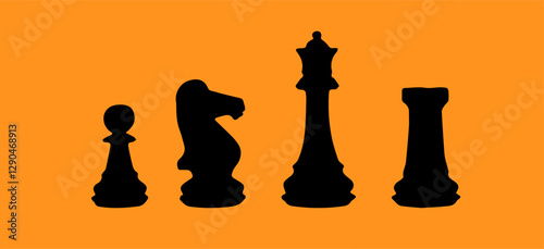 chess figures orange background