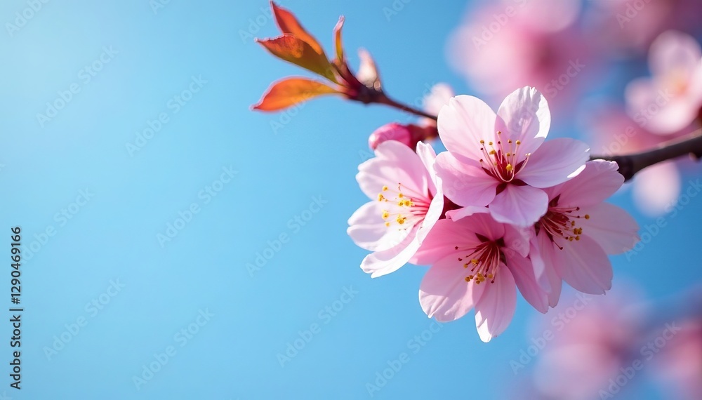 Close-up of delicate cherry blossom branch against blue sky, bloom, Japanese, scenery Close-up of delicate cherry blossom branch against blue sky, bloom, Japanese, scenery